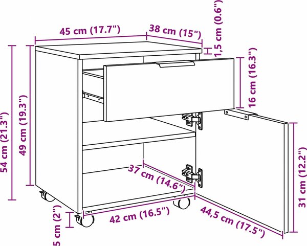 VidaXL Mobilní kartotéka na kolečkách 45x38x54 cm kompozit [862771] Barva: šedá sonoma