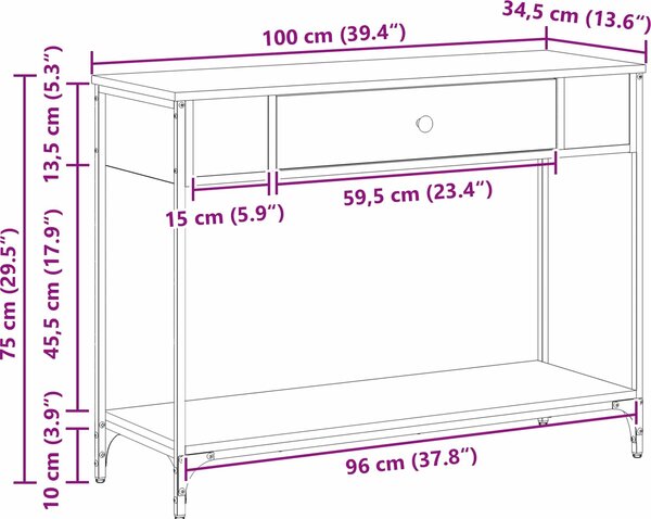VidaXL Konzolový stolek 100 x 34,5 x 75 cm kompozitní dřevo [883512] Barva: kouřový dub