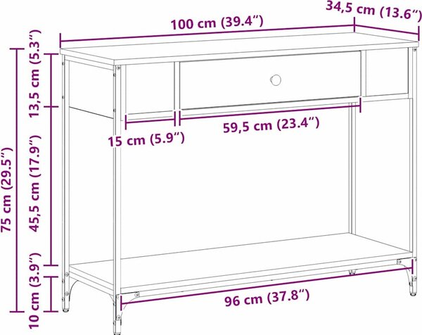 VidaXL Konzolový stolek 100 x 34,5 x 75 cm kompozitní dřevo [883512] Barva: kouřový dub