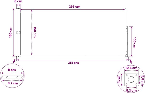 VidaXL Zatahovací boční markýza 160 x 300 cm [42035297] Barva: krémová