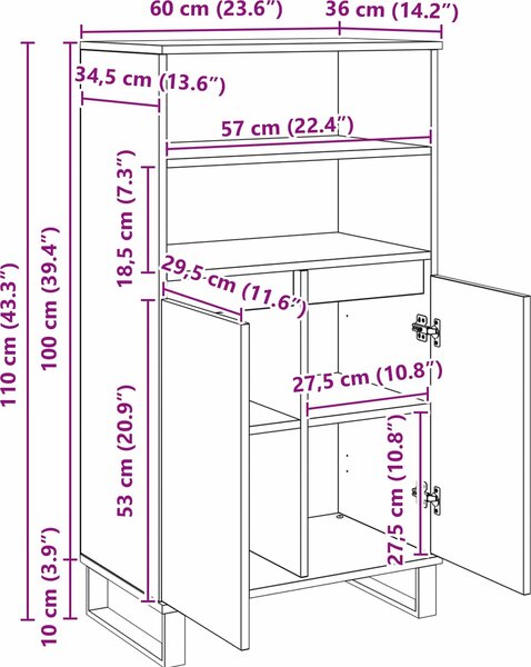 VidaXL Skříň highboard 60 x 36 x 110 cm kompozitní dřevo [879622] Barva: dub artisan
