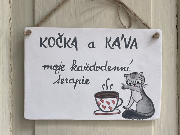 Kočičí cedulka - Kočka a káva