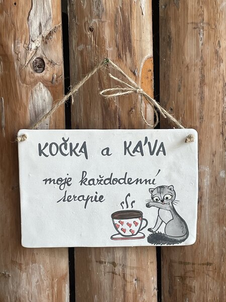 Kočičí cedulka - Kočka a káva
