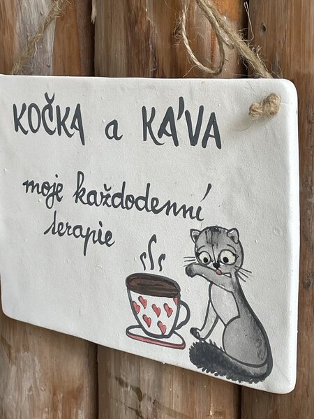Kočičí cedulka - Kočka a káva