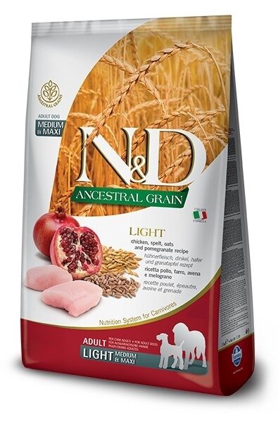 FARMINA N&D Ancestral Grain Chicken & Pomegranate Light Medium & Maxi – suché krmivo pro psy – 12 kg