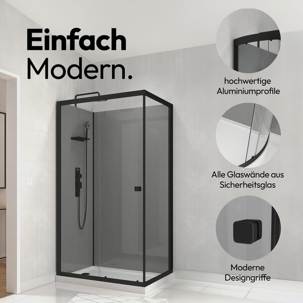 Sprchový kout Marwell kompletní sprchový kout Grey Style Obdélník 215x90x90cm - prefabrikovaný sprchový kout s 5mm tvrzeným sklem - s poličkou na sprchové potřeby