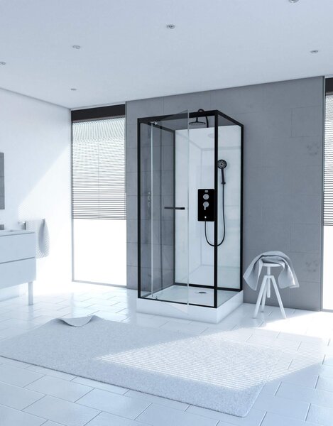 Sprchový komplet MARWELL sprchový kout prefabrikovaný sprchový kout City 90x90 x 230 cm - kompletní sada včetně sprchové vaničky a baterie - sprchový komplet s čelním vstupem