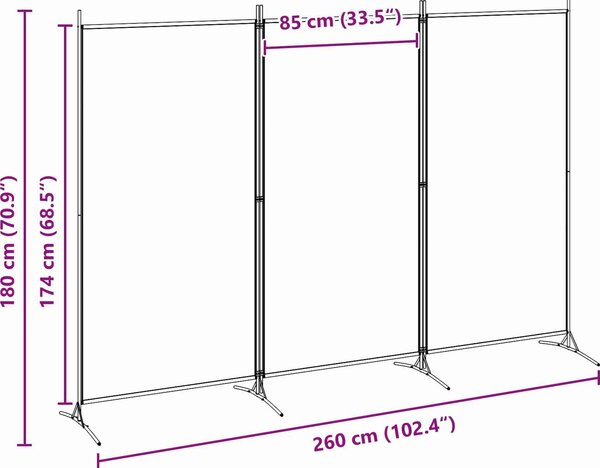 VidaXL 3dílný paraván 260 x 180 cm [42039197] Barva: antracitová