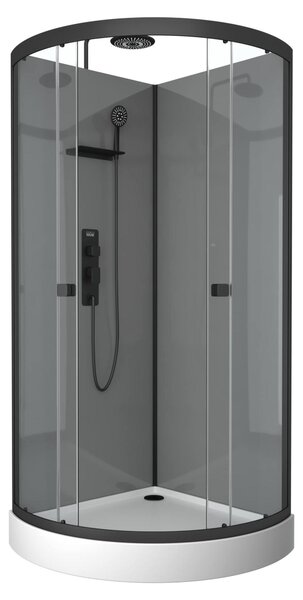 Sprchový kout Marwell kompletní sprchový kout Grey Style Round 215x90x90cm - prefabrikovaný sprchový kout s 5mm tvrzeným sklem - s poličkou na sprchové potřeby
