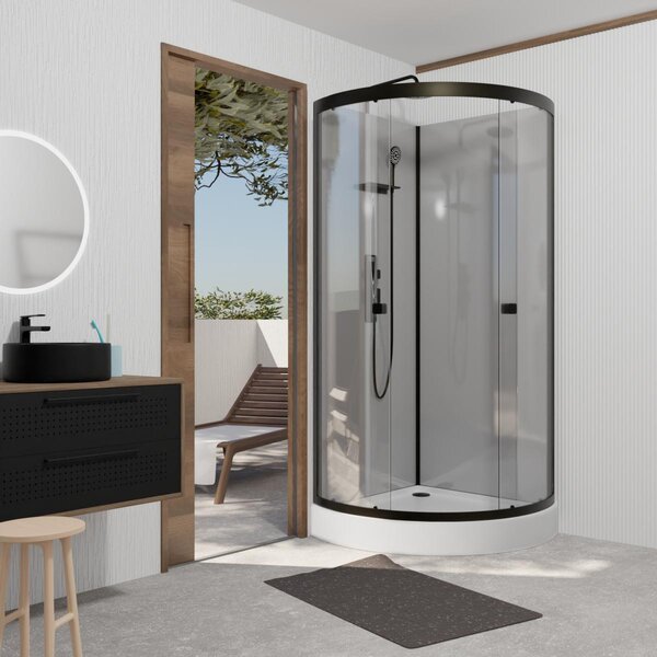 Sprchový kout Marwell kompletní sprchový kout Grey Style Round 215x90x90cm - prefabrikovaný sprchový kout s 5mm tvrzeným sklem - s poličkou na sprchové potřeby