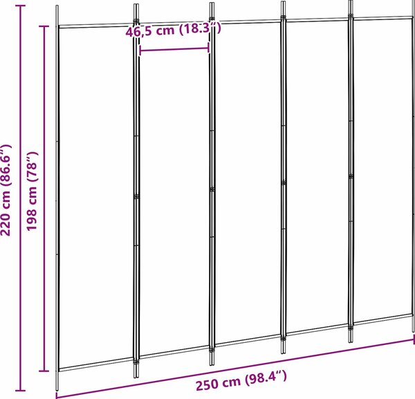 VidaXL 5dílný paraván 250x220 cm textil [42039213] Barva: Bílá