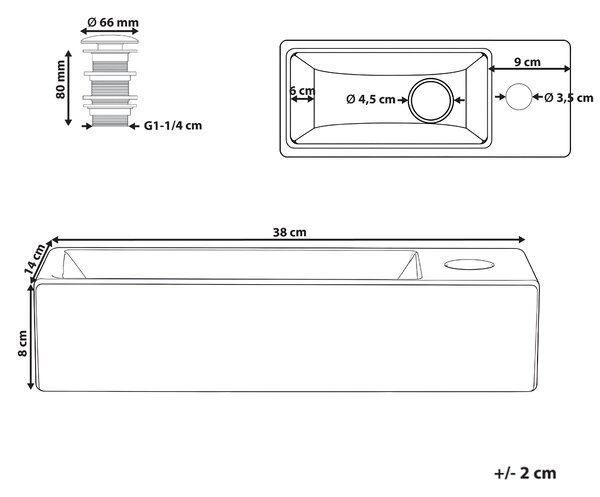 Umyvadlo na desku LIMARI 38 x 14 cm Keramika Bílá Pravá
