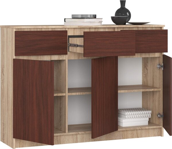Akord Komoda 3 dvířka 3 zásuvky Sonoma/wenge