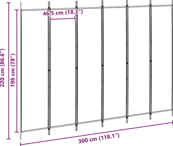 VidaXL 6dílný paraván 300x220 cm textil [42039214] Barva: Černá