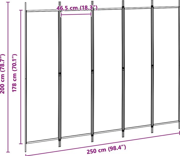VidaXL 5dílný paraván 250 x 200 cm textil [42039209] Barva: Bílá