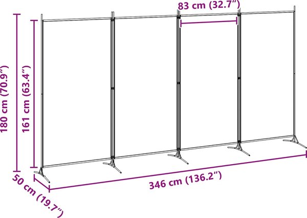 VidaXL 4dílný paraván 346x180 cm textil [42039228] Barva: Bílá