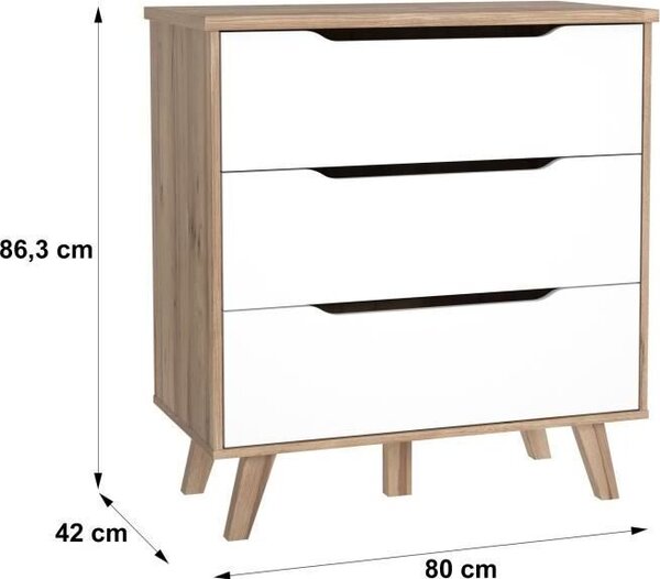 FINSKO VANKKA Skandinávská komoda z dubového dřeva a matné bílé barvy + nohy z masivního dřeva – délka 80 cm