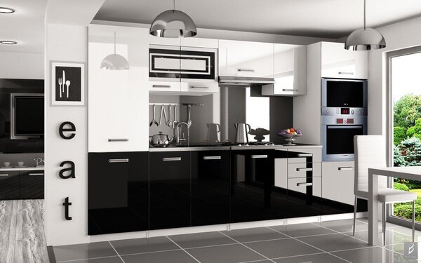 Moderní kuchyně Syka 300 cm Bílá lesklá / Černá lesklá
