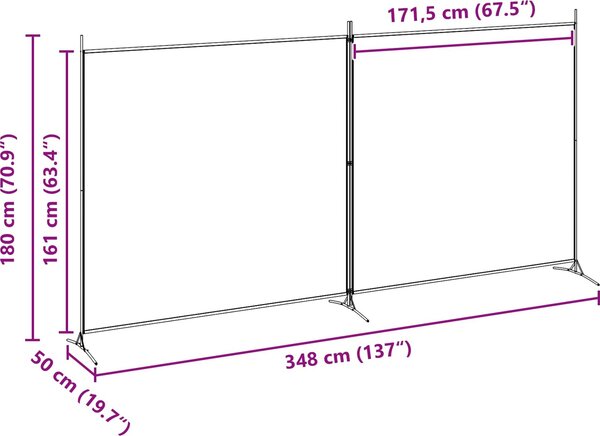 VidaXL 2dílný paraván 348x180 cm textil [42039231] Barva: Bílá