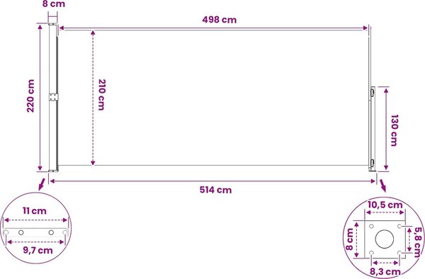 VidaXL Zatahovací boční markýza 220 x 500 cm [42035358] Barva: krémová