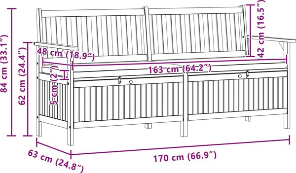 VidaXL Úložná lavice 170 cm masivní akáciové dřevo [42026793] Barva: Hnědá