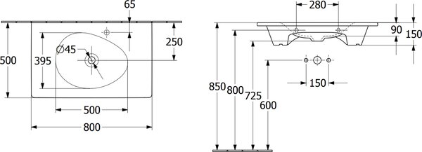 Villeroy & Boch Antao umyvadlo 80x50 cm obdélníkový nábytkový bílá lesk 4A7581R1