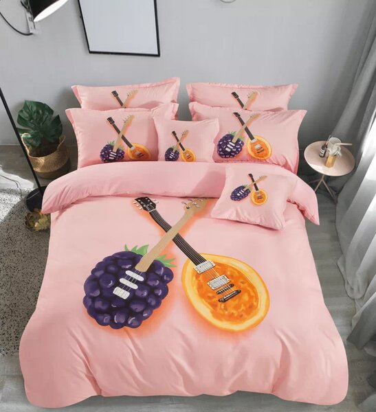 Bavlissimo 3-dílné povlečení ovocní kytary 3 D růžové 140x200 na jednu postel