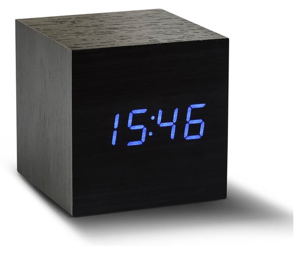 Černý budík s modrým LED displejem Gingko Cube Click Clock