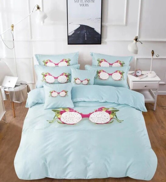 Bavlissimo 7-dílné povlečení pitaya brýle 3 D modré 140x200 na dvě postele