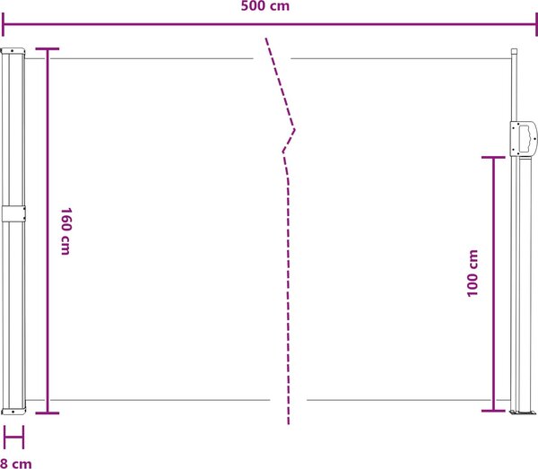 VidaXL Zatahovací boční markýza 160 x 500 cm [42035476] Barva: Bílá