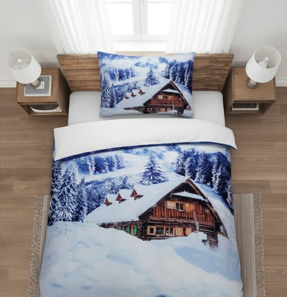 3D povlečení z mikrosaténu WINTER CHALET, bílé Rozměr povlečení: 70 x 90 cm | 140 x 200 cm