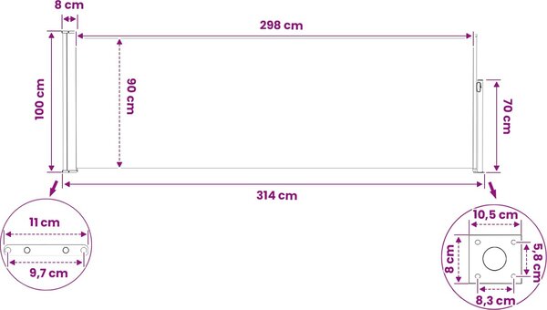 VidaXL Zatahovací boční markýza / zástěna na terasu 100 x 314 cm [42035286] Barva: Hnědá