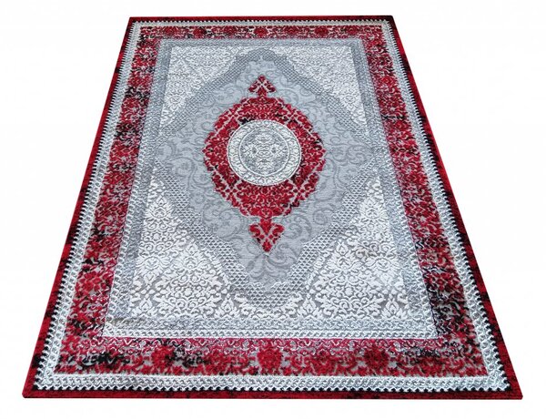 Kusový klasický koberec Angora 01 Luxusní červený šedý béžový Rozměr: 80x150 cm