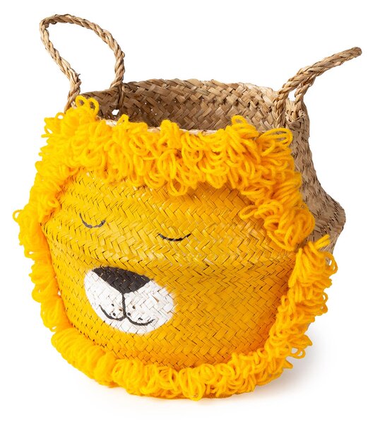 Compactor dětský koš na hračky BELLY M - Lev, pletený z mořské trávy, 30 x 28 cm