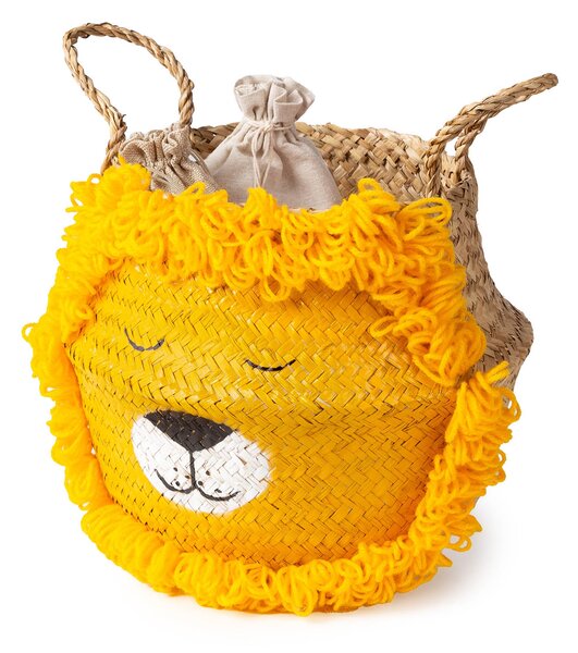 Compactor dětský koš na hračky BELLY M - Lev, pletený z mořské trávy, 30 x 28 cm