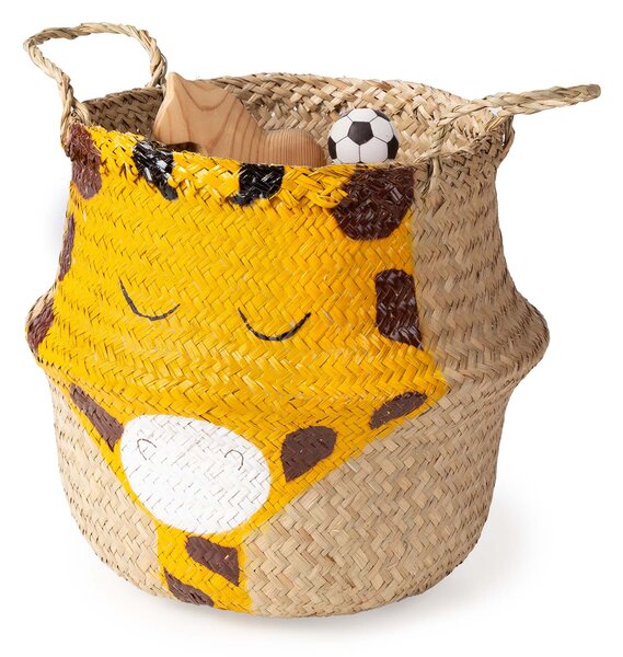 Compactor dětský koš na hračky BELLY M - Žirafa, pletený z mořské trávy, 30 x 28 cm