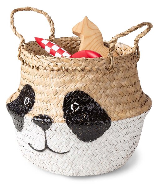 Compactor dětský koš na hračky BELLY S - Panda, pletený z mořské trávy, 25 x 24 cm