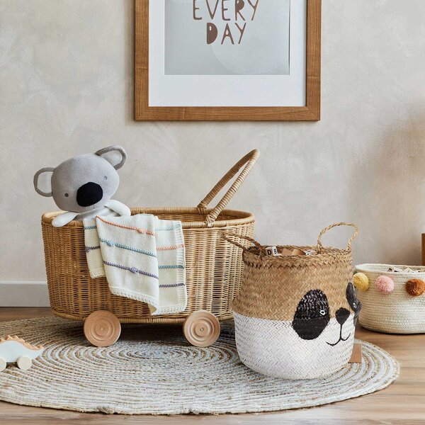 Compactor dětský koš na hračky BELLY S - Panda, pletený z mořské trávy, 25 x 24 cm