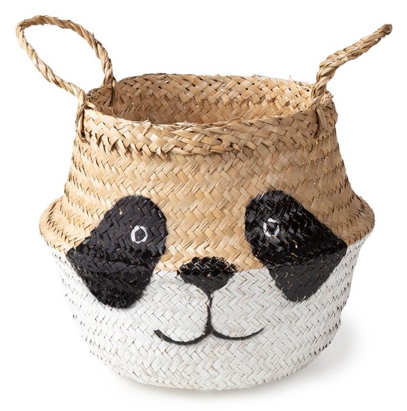 Compactor dětský koš na hračky BELLY S - Panda, pletený z mořské trávy, 25 x 24 cm