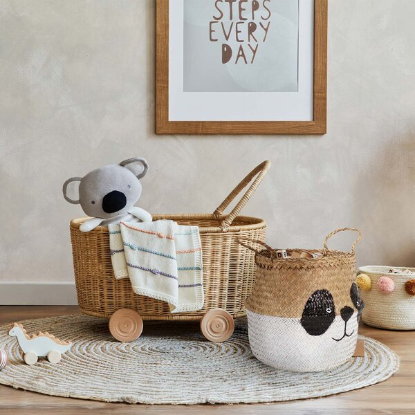 Compactor dětský koš na hračky BELLY S - Panda, pletený z mořské trávy, 25 x 24 cm