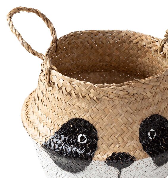 Compactor dětský koš na hračky BELLY S - Panda, pletený z mořské trávy, 25 x 24 cm