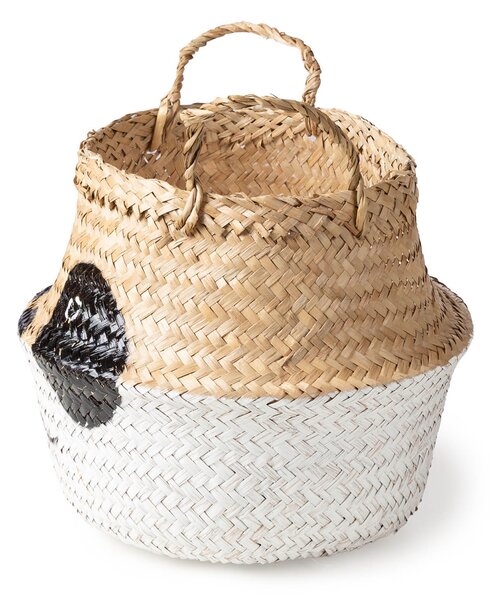Compactor dětský koš na hračky BELLY S - Panda, pletený z mořské trávy, 25 x 24 cm