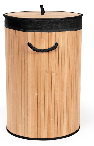 Compactor skládací koš na prádlo BAMBOO, 75 L, kulatý, 40 x 60 cm, bambus, černá látka