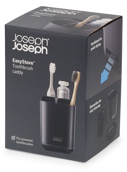 Černý plastový kelímek na zubní kartáčky EasyStore – Joseph Joseph