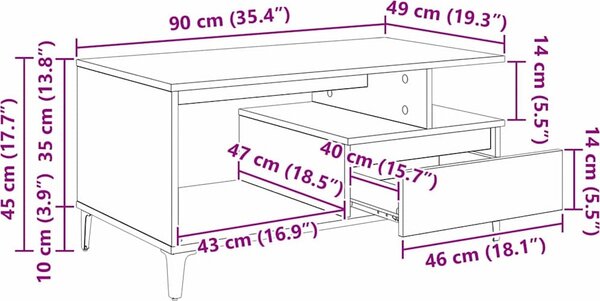 VidaXL Konferenční stolek 90x49x45 cm kompozitní dřevo [881053] Barva: Betonová šedá