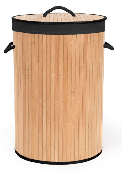 Compactor skládací koš na prádlo BAMBOO, 75 L, kulatý, 40 x 60 cm, bambus, černá látka