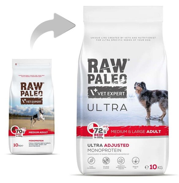 VEE VETEXPERT Raw Paleo Ultra Medium&Large Adult Beef Mono - suché krmivo pro psy - 10 kg