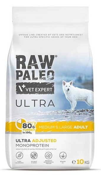 VEE VETEXPERT Raw Paleo Ultra Medium&Large Adult Turkey Mono - suché krmivo pro psy - 10 kg