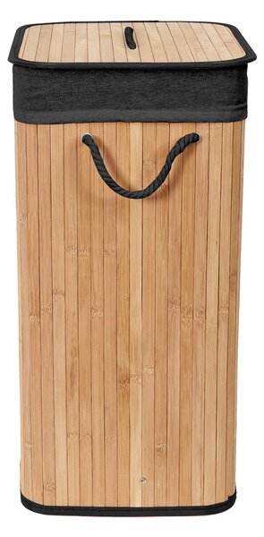 Compactor skládací koš na prádlo BAMBOO, 90 L, obdélník, 45 x 35 x 60cm, bambus, černý