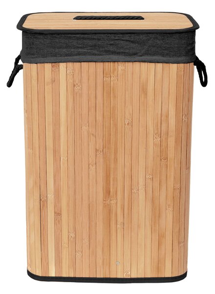 Compactor skládací koš na prádlo BAMBOO, 90 L, obdélník, 45 x 35 x 60cm, bambus, černý